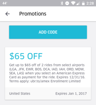 Uber and AMEX Teaming Up to Offer Two Free Rides up to $65 From 